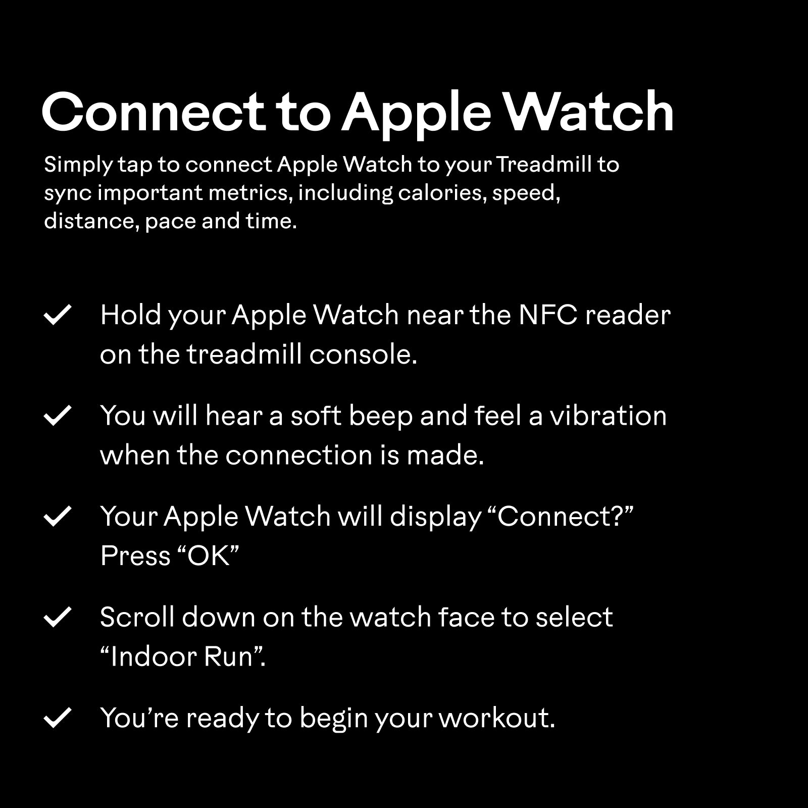 BowFlex T6 treadmill Apple Watch connection instructions shown on screen.