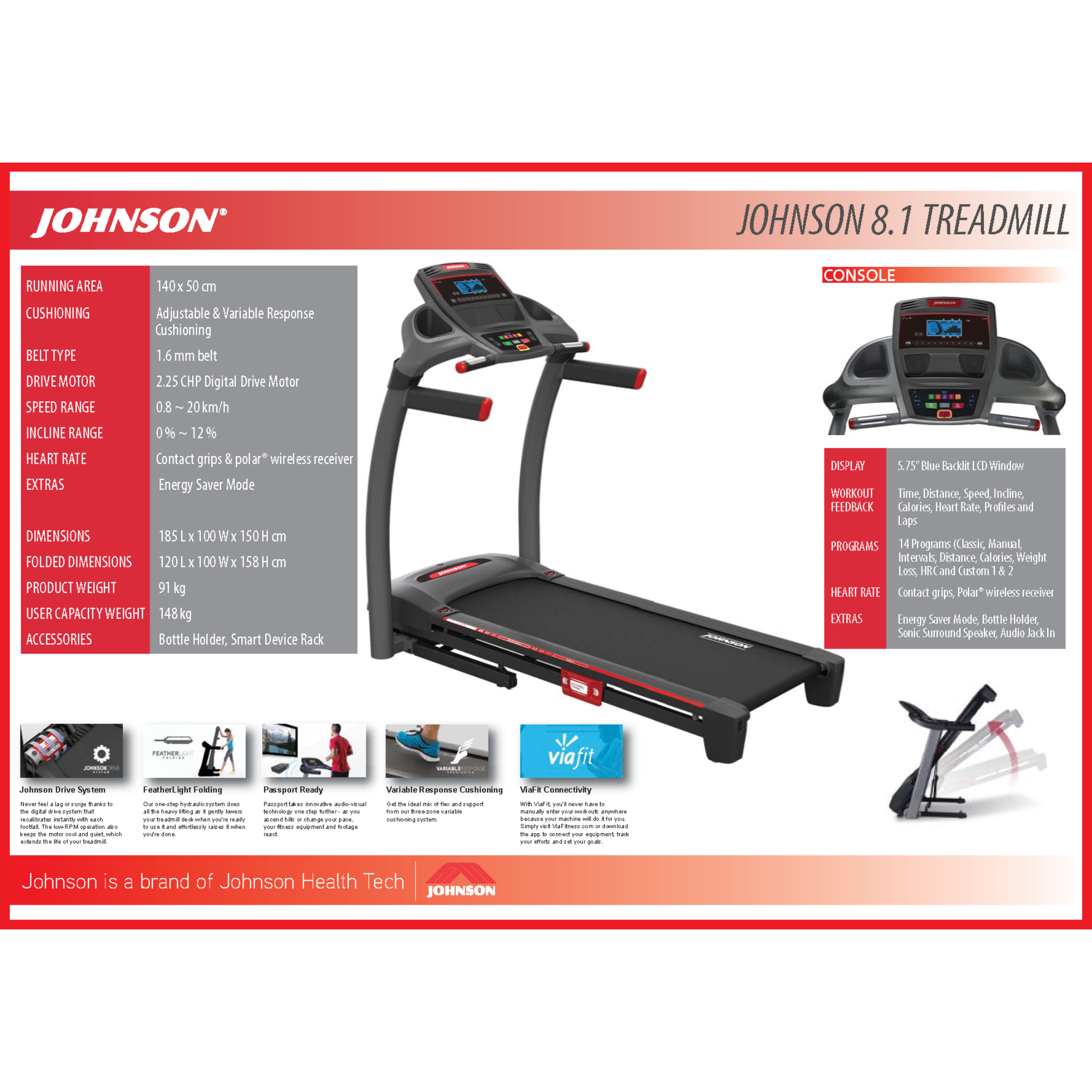 Grade C - Johnson 8.1 Treadmill - uk.johnsonfitness.com